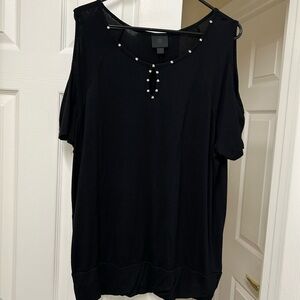JM Collection black cold-shoulder top with studded detailing, Size XXL